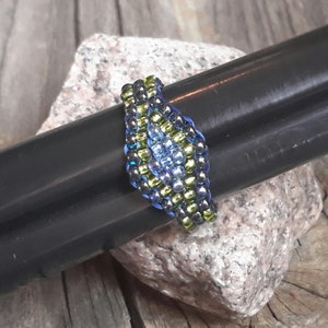 Handmade Cobalt Blue Chartreuse Hippie Minimalist Tribal Boho Bead Band Ring Pinky Nickel Free image 6