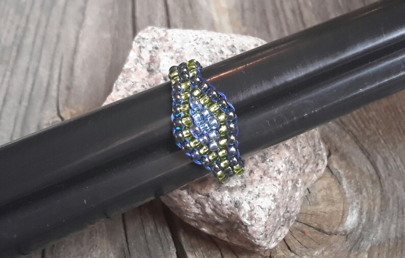 Handmade Cobalt Blue Chartreuse Hippie Minimalist Tribal Boho Bead Band Ring Pinky Nickel Free image 6