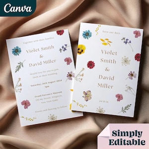 Blumenhochzeitseinladung bearbeitbare botanische wilde Blume wunderliche Hochzeit laden Vorlage ein