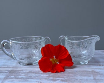 Cambridge Glass Company's 'Diane' Pattern Etched Personal Sized Creamer & Sugar Set