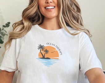 Camisa de terapia oceánica: Camisa de playa, Camisa de puesta de sol, Camisa de amante del océano, Regalo para ella