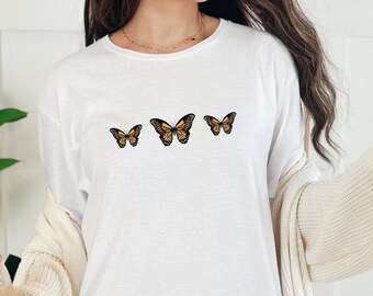 Orange Butterflies Shirt - Butterfly T-Shirt, Orange Butterfly, Minimalist Shirt, Boho Shirt
