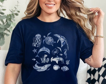 Watercolour Sea Animals Shirt - Ocean Shirt, Nature Shirt, Marine Life Shirt, Sealife Shirt, Beach Shirt
