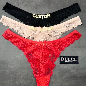 Custom Thong G-strings With Gold Charms Name, Personalised Thong With Name, Custom Thong, Custom Name Thong, Anniversary Gift