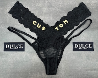Tanga personalizada con nombre, tanga de encaje con nombre de letra de cristal, regalo de San Valentín, regalo de aniversario, regalo de luna de miel, regalo para ella