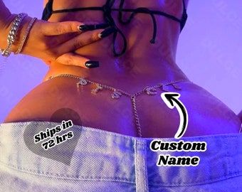 Cadena de tanga personalizada con nombre, cadena de vientre con nombre personalizado, cadena de cintura personalizada, joyería corporal, regalo de pareja, regalo para novio