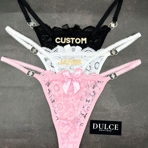 Custom Name Lace Thong, Personalised Name Thong, Custom Name Thong, Custom Thong With Gold Charms