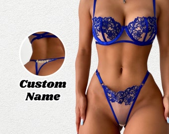 Custom Floral Lace Lingerie Set, Personalized Lace Lingerie Set With Your Name, Couple Gift, Gift For Husband, Gift For Boyfriend