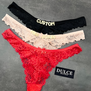 Custom Thong G-strings With Gold Charms Name, Personalised Thong With Name, Custom Thong, Anniversary Gift
