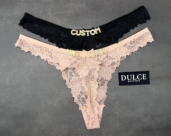 String prénom personnalisé, String personnalisé avec nom, String en dentelle, Strings prénom, Lingerie prénom cristal, Cadeaux d'anniversaire, Cadeaux Saint-Valentin