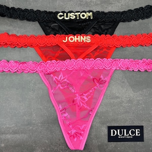 Custom Name Lace Thong, Personalised Name Thong, Custom Name Thong, Custom Thong With Gold Charms