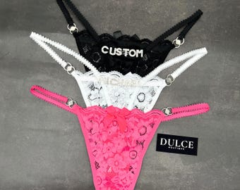 Tanga con nombre personalizado, tanga personalizada con nombre y dijes de plata