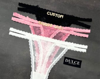 Custom Name Thong Lingerie with Gold Charms, Personalised Lingerie for Her, Customizable Thong Gift, Anniversary or Special Occasion Gift