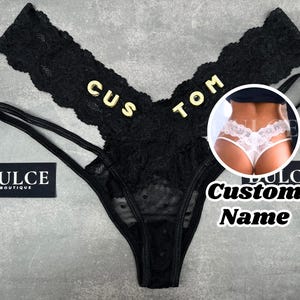 Tanga personalizada com nome, tanga de renda com nome em letras de cristal, tanga personalizada, presente para casal, presente para marido, presente para namorado