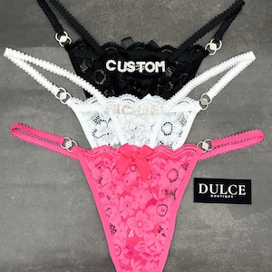 Tanga con nombre personalizado, Tanga con nombre personalizado, Tanga de encaje con nombre personalizado y letra con dije, Regalo para él
