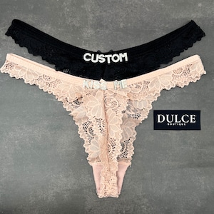 Personalised Name Thong, Custom Thong with Name, Lace Thong, Name G-Strings, Crystal Name Lingerie, Anniversary Gifts, Valentine&#39;s Day Gifts
