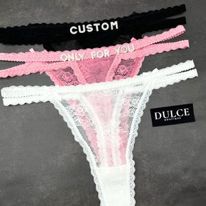Personalised Name Thong, Custom Thong with Name, Lace Thong, Name G-Strings, Crystal Name Lingerie, Anniversary Gifts, Valentine&#39;s Day Gifts