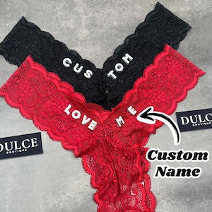 Tanga personalizada con nombre, tanga de encaje con nombre de letra de cristal, regalo de San Valentín, regalo de aniversario, regalo de luna de miel, regalo para ella