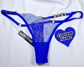 Aangepaste naam G-strings, aangepaste naam Lace Thong, naam Thong, gepersonaliseerde naam Thong