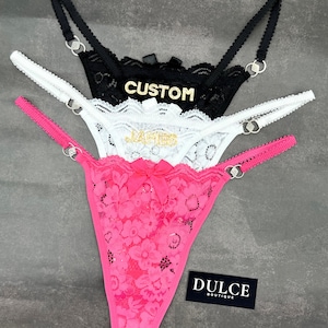 Custom Thong G-strings With Gold Charms Name, Personalized Thong With Name, Custom Thong, Custom Name Thong, Anniversary Gift