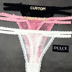 Personalised Name Thong, Custom Thong with Name, Lace Thong, Name G-Strings, Crystal Name Lingerie, Anniversary Gifts, Valentine&#39;s Day Gifts