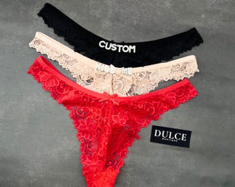 Custom Name Thong Lingerie with Silver Charms, Personalised Lingerie for Her, Customizable Thong Gift, Anniversary or Special Occasion Gift