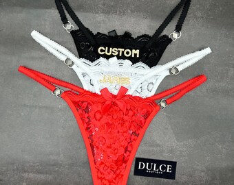 Tanga con nombre personalizado, tanga personalizada con nombre y dijes dorados