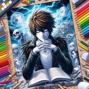 Anime-Malbuch Death Note. Malbuch basierend auf Death Note-Zeichnungen zum Thema Death Note. Halloween-Malbuch Death Note