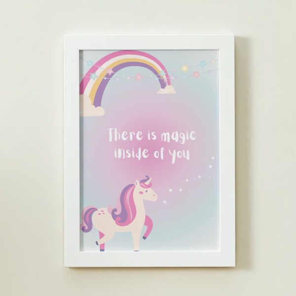 Inspirational Children's Wall Art, Printable Wall Art, Unicorn Children's Print, Nursery Decor, Playroom Decor, There Is Magic Inside Of You