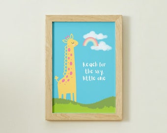 Inspirational Children's Wall Art, Printable Wall Art, Giraffe Children's Print, Nursery Decor, Playroom Decor, Reach For The Sky