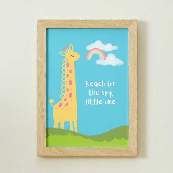 Inspirational Children's Wall Art, Printable Wall Art, Giraffe Children's Print, Nursery Decor, Playroom Decor, Reach For The Sky