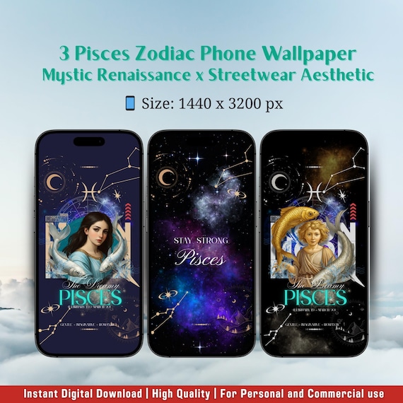 Pisces Zodiac Phone Wallpaper: Renaissance Astrology (digital