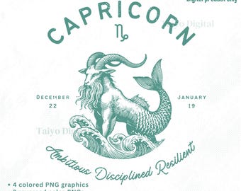 Vintage Capricorn Zodiac PNG: Astrology Clipart (Digital Download)