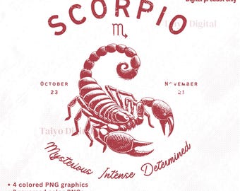 Vintage Scorpio Zodiac Clipart: Astrology PNG (Digital Download)