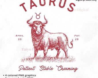 Vintage Taurus Zodiac Sign PNG: Astrology Clipart (Digital Download)