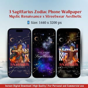 Mystic Sagittarius Zodiac Art Phone Wallpaper Renaissance Astrology Digital Downloads for iPhone & Android Gift for Astrology Lovers