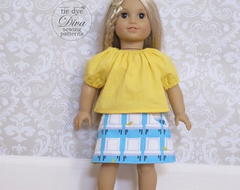 Doll Clothes Patterns - Skirt and Peasant Top Set for 18 inch Doll - Downloadable PDF Sewing Patterns fit American Girl