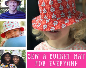 Hat for Everyone Pattern Bundle - Bucket Hat Sewing Pattern - 10 Sizes Baby to Adult - heads 15 to 24.5 inches - PDF Download