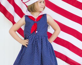 Sailor Dress Pattern - PDF Sewing Pattern - Girls Sailor Collar Dress 2 to 10 years