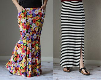 Maxi Skirt Pattern for Women - Mermaid Maxi Skirt with Pockets - Flared and Straight - size 0 to 26 - Print and Projector Files