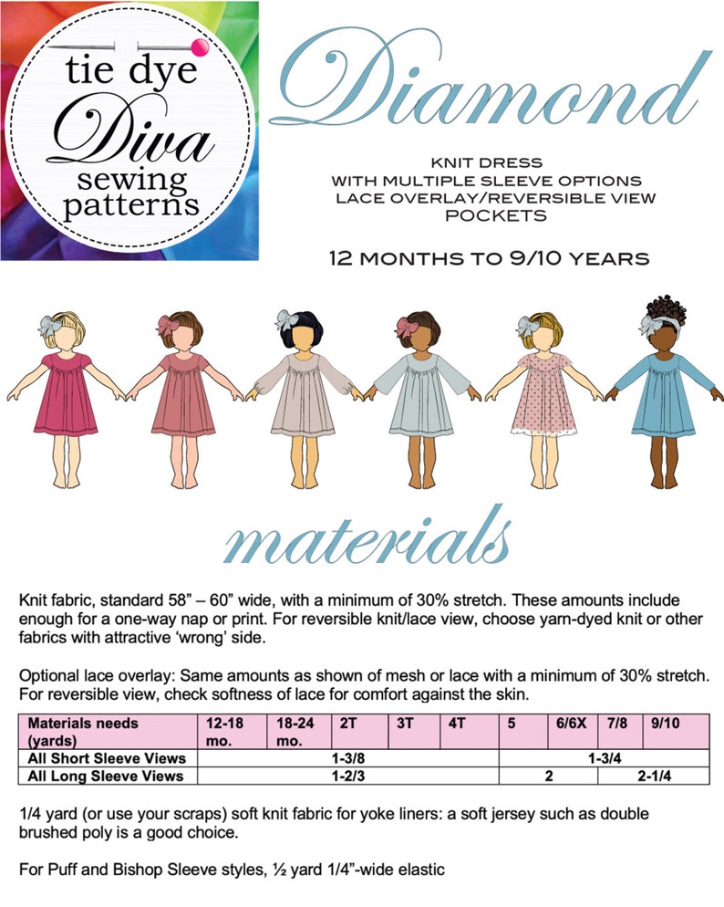 Girls Knit Fabric Dress Pattern Printable PDF includes Projector File SIX sleeve options sizes 1 through 10 PDF download image 10