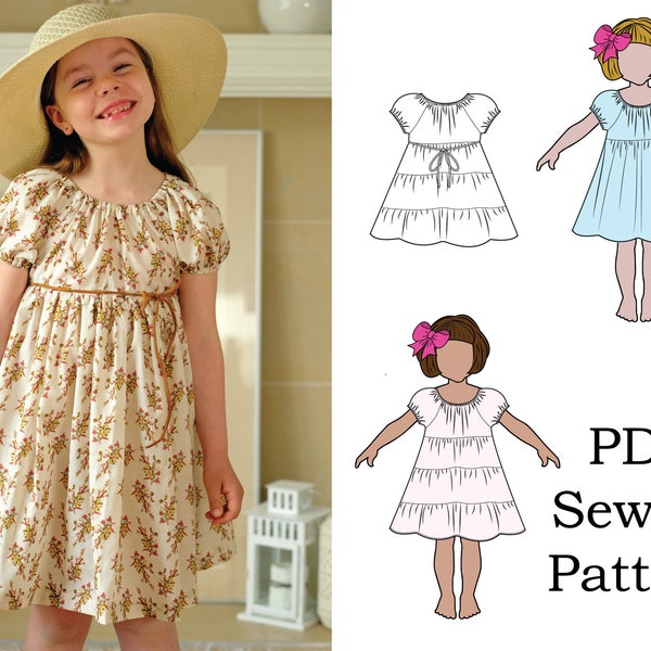 Girls Milkmaid Dress Sewing Pattern PDF Download - Easy Beginner Pattern - Sizes - 12 18 24 months 2 3 4 5 6 7 8 9 10 years