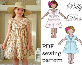 Easy Girls Twirl Dress Pattern - Full Twirly Tiers - Puff Sleeves - 2 Styles - Downloadable PDF Pattern size 1 to 10