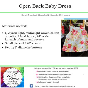 Baby Dress Pattern with Open Back, Easy Downloadable Sewing Pattern, Reversible Dress Pattern for Baby dress only image 5