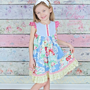 Girls Dress Pattern with Flutter Sleeve Downloadable PDF Sewing Pattern for Girls Dress 1 to 10 years image 1