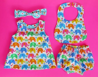 Baby Sewing Pattern Discount Bundle - Sew an Outfit in a Day - Dress, Bloomers, Headband, Bib - Beginner PDF Instant Download