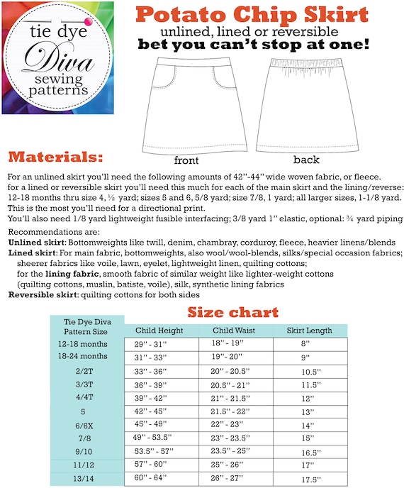 The Potato Chip Skirt Pattern Girls A Line Skirt Pattern with Pockets  Reversible Skirt Pattern for Digital Download PDF