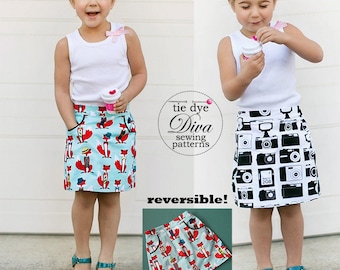 Girls Skirt Pattern PDF - Reversible A Line Skirt Sewing Pattern - baby to teen