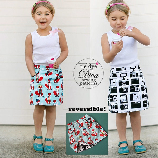 Girls Skirt Pattern PDF - Reversible A Line Skirt Sewing Pattern - baby to teen