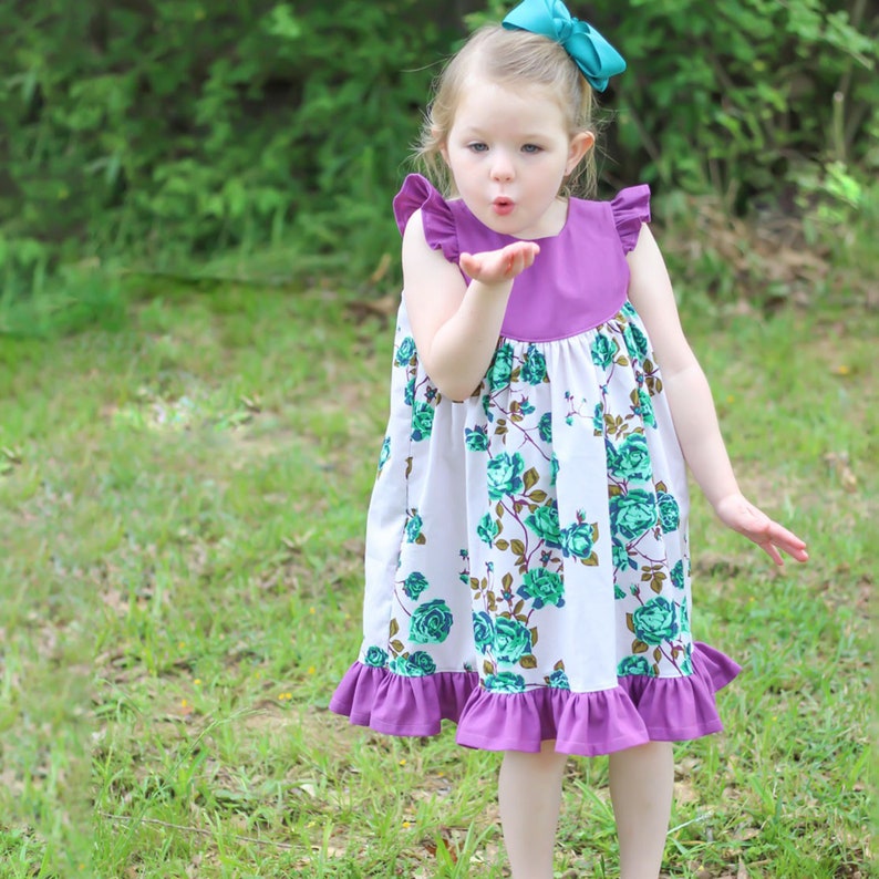 Patrón de vestido de niña con manga ondulada Patrón de costura PDF descargable para vestido de niña 1 a 10 años imagen 3